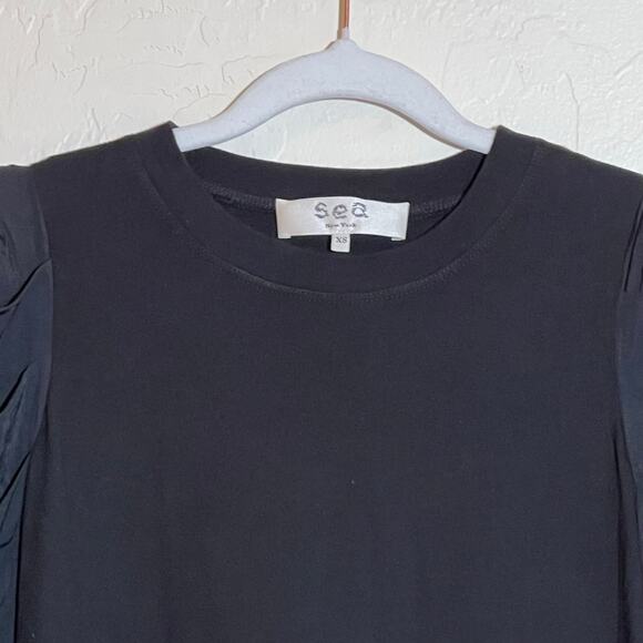 Sea New York Nadja Taffeta Ruffled Puff Sleeve Midi Dress Black Womens Size XS - Picture 7 of 11